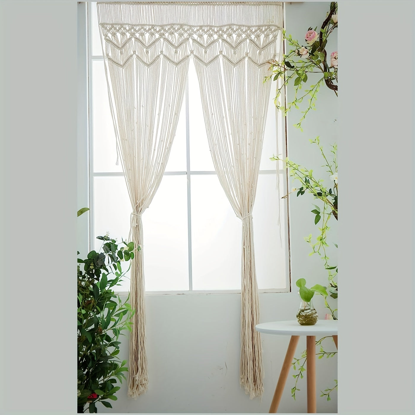 Rideau macramé bohème en coton ajouré pour porte ou fenêtre (1 panneau)