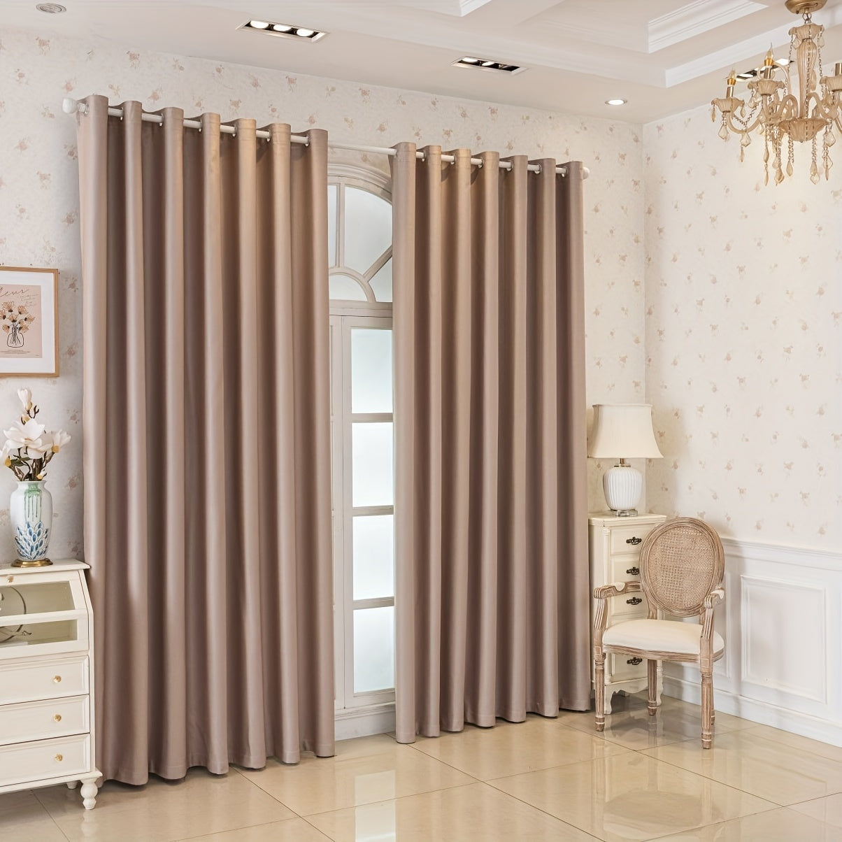 Rideaux occultants crème en polyester pour chambre et salon (2 panneaux)