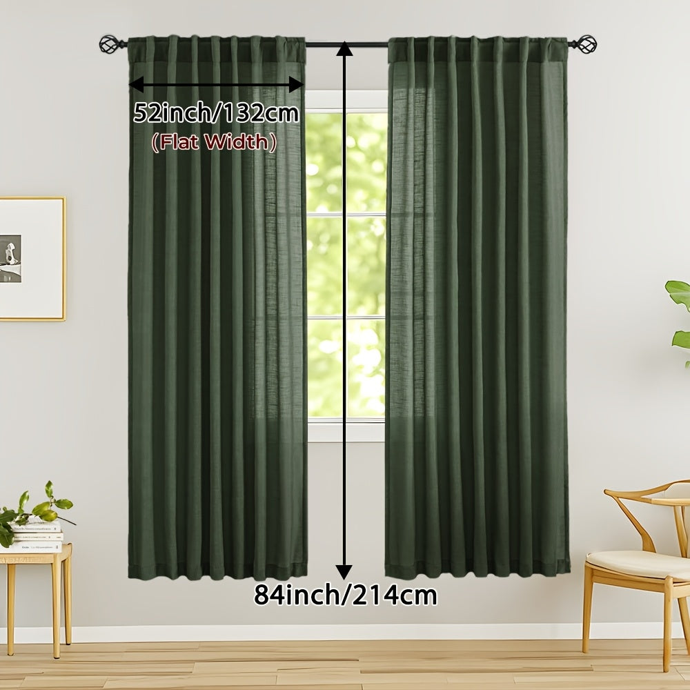 Rideaux voilage lin mélangé semi-transparents style classique (2 Panneaux)