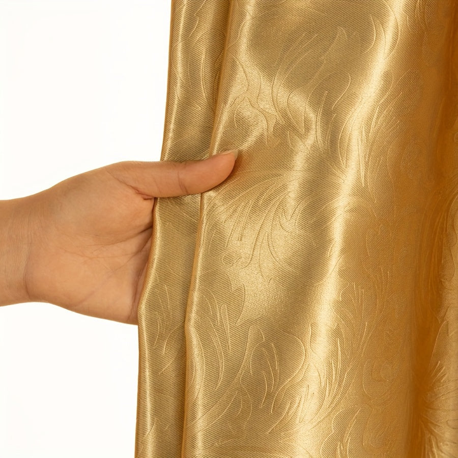 Rideaux occultants satin doré en polyester pour salon et chambre (2 panneaux)