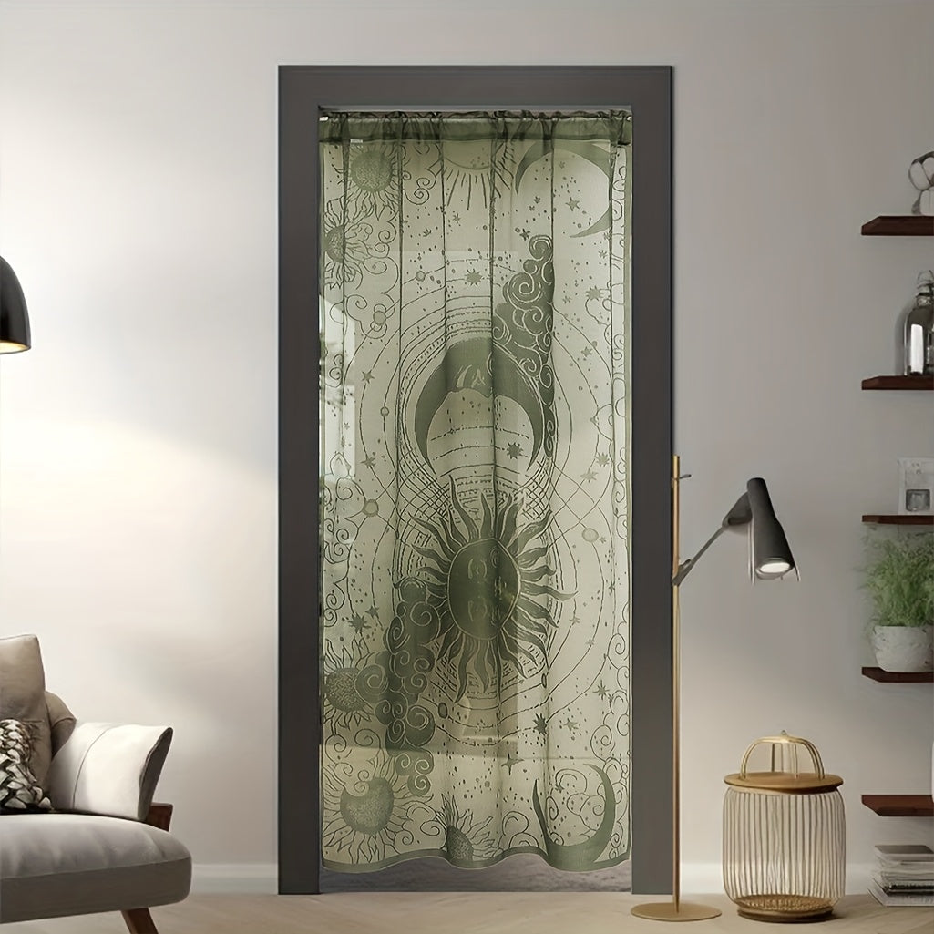 Rideau porte en dentelle soleil et lune semi-transparent en polyester