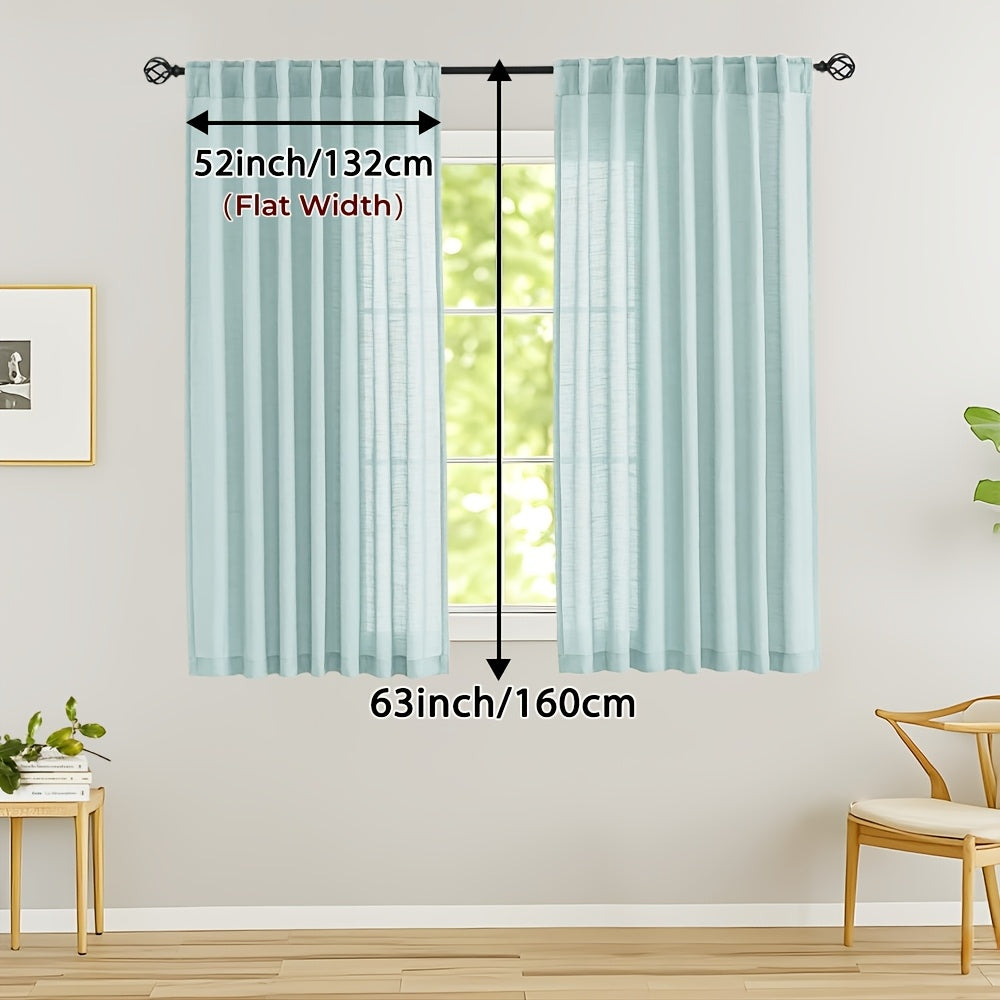 Rideaux voilage lin mélangé semi-transparents style classique (2 Panneaux)