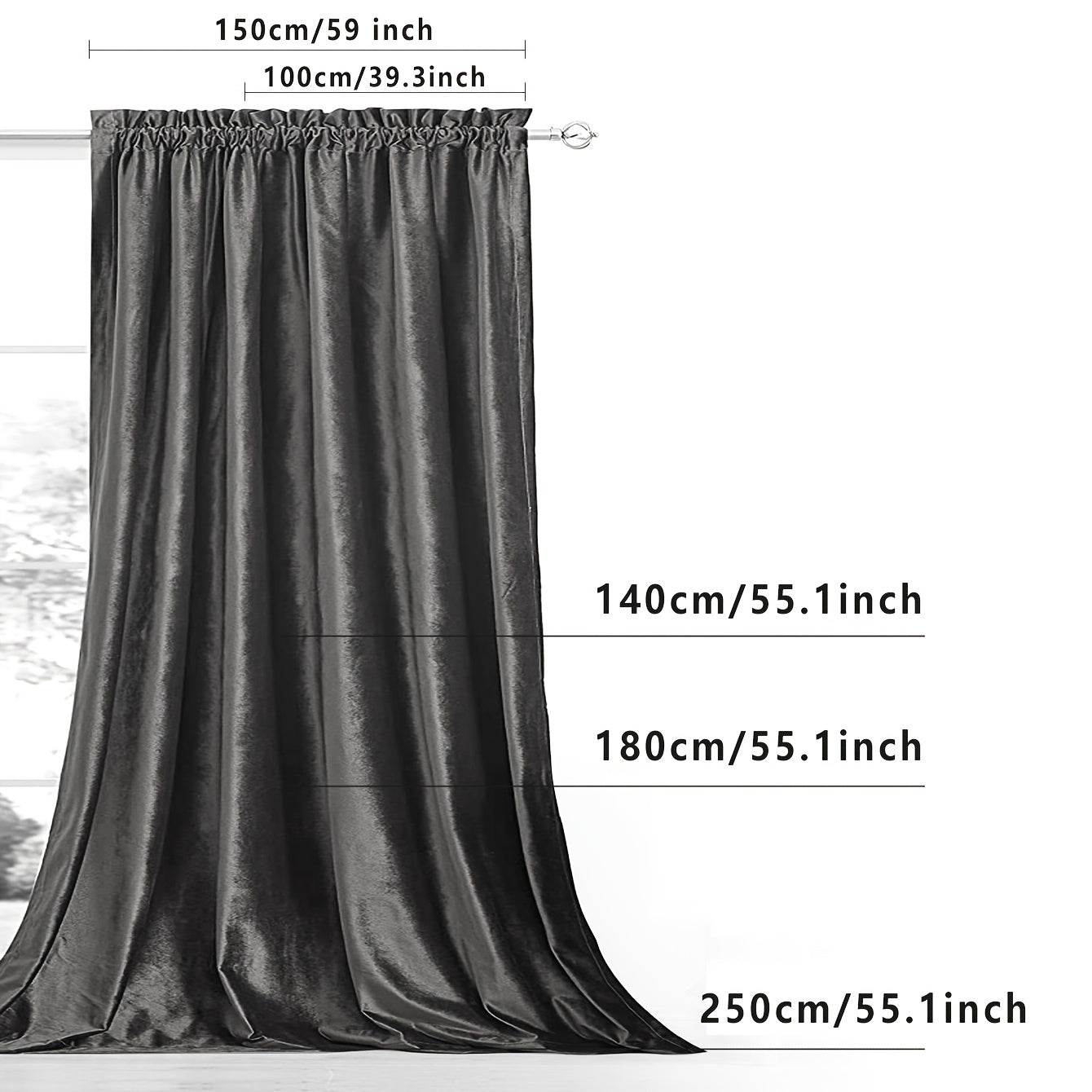 Rideau occultant en velours noir 100 % polyester pour chambre