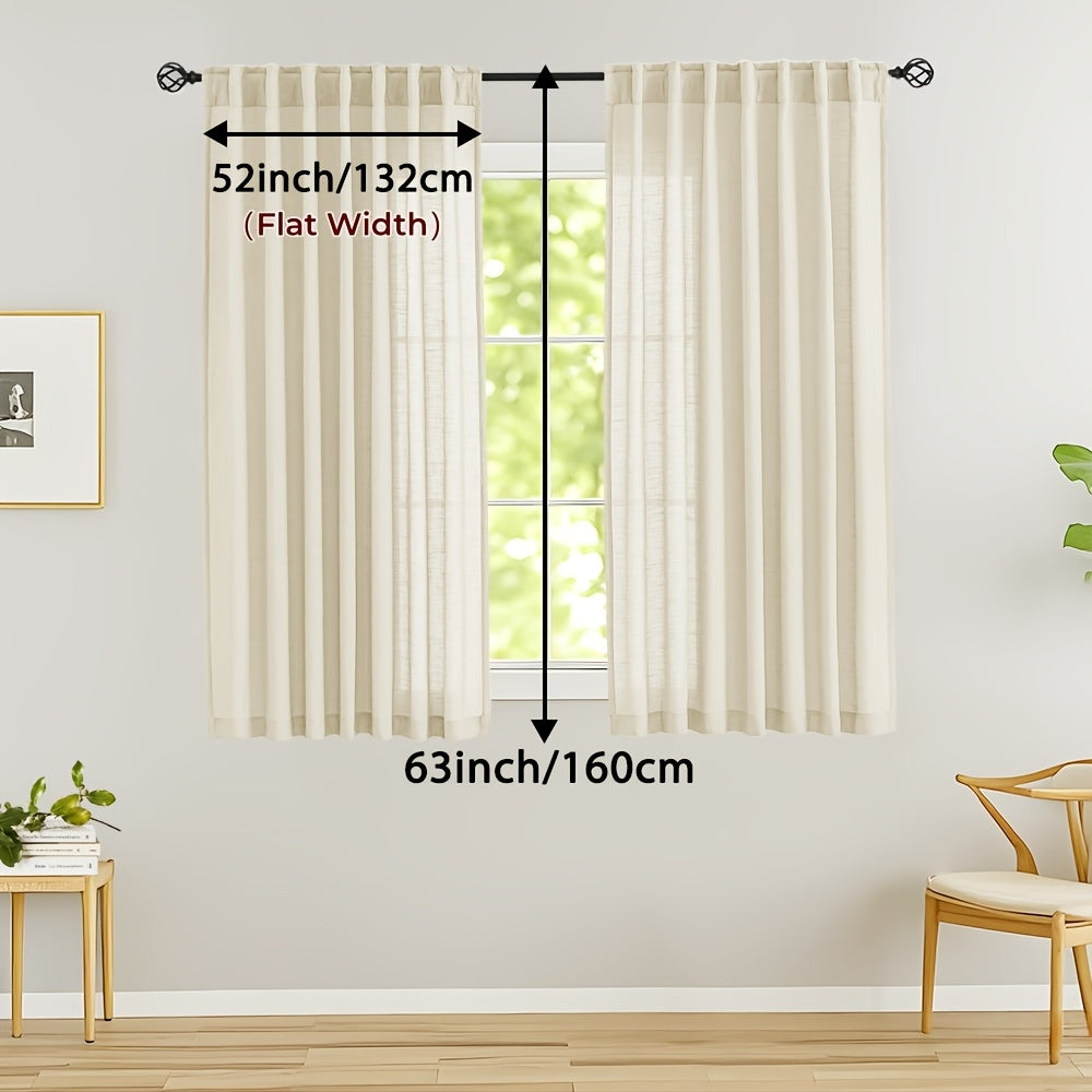Rideaux voilage lin mélangé semi-transparents style classique (2 Panneaux)