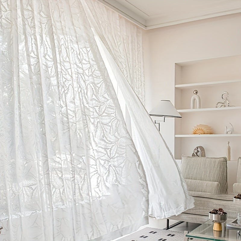 Rideau voilage velours beige brodé feuilles style rétro américain