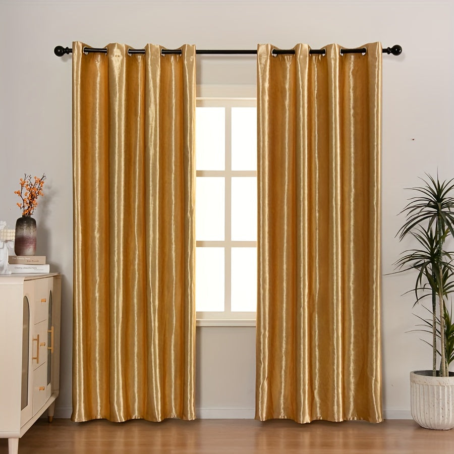 Rideaux occultants satin doré en polyester pour salon et chambre (2 panneaux)