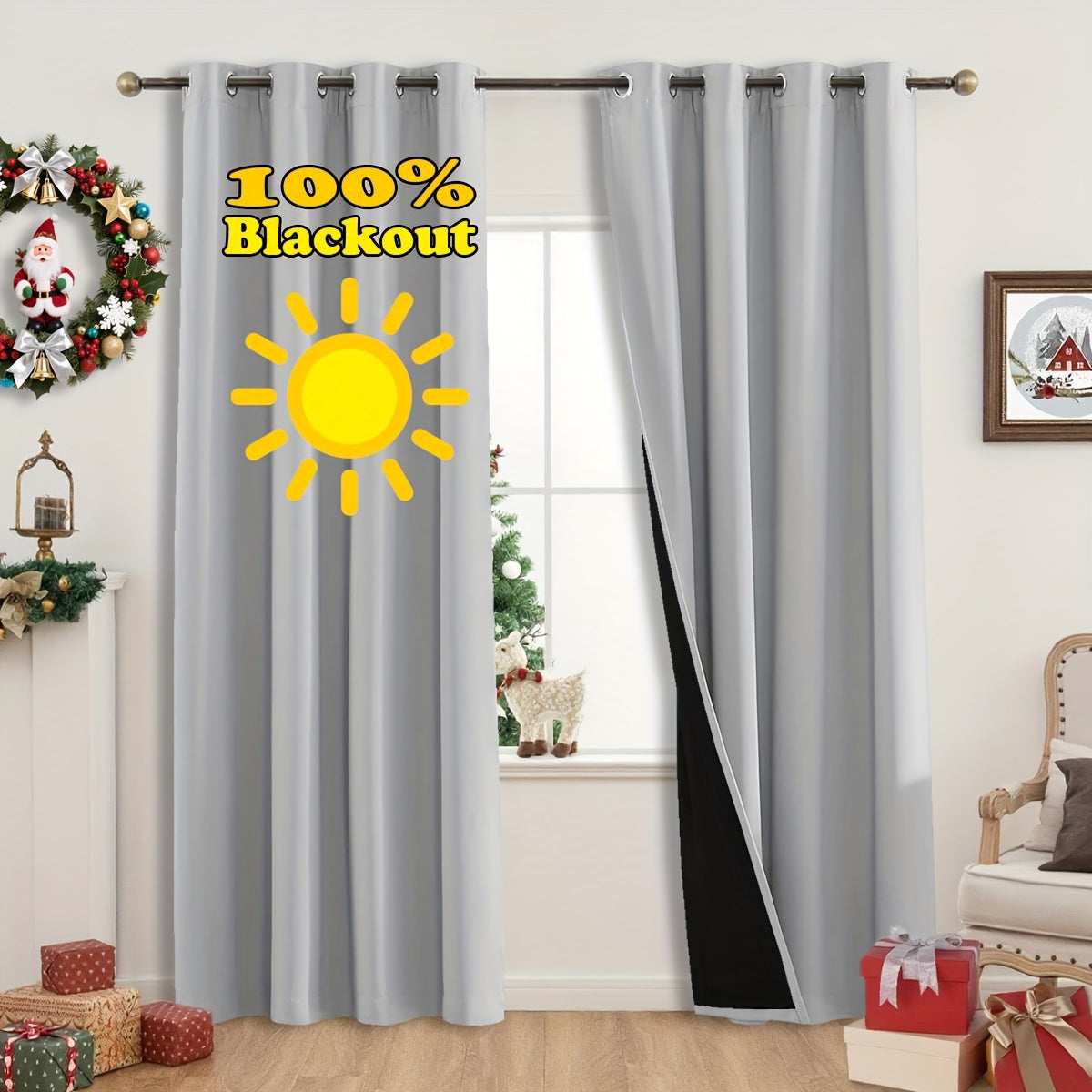 Rideaux occultants thermiques 100 % blackout à œillets – lot de 2 panneaux