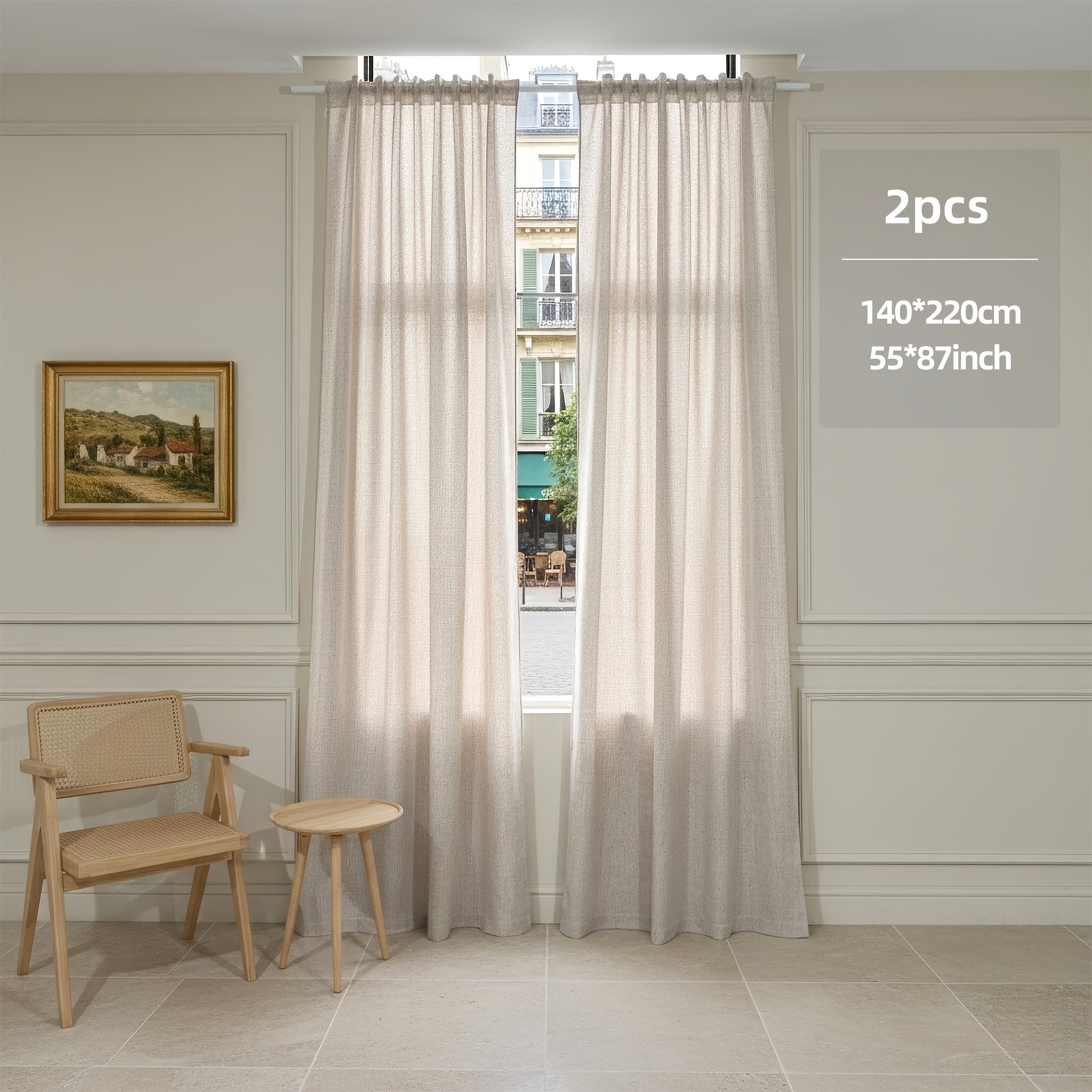 Rideaux tamisants effet lin polyester pour salon et chambre (2 panneaux)
