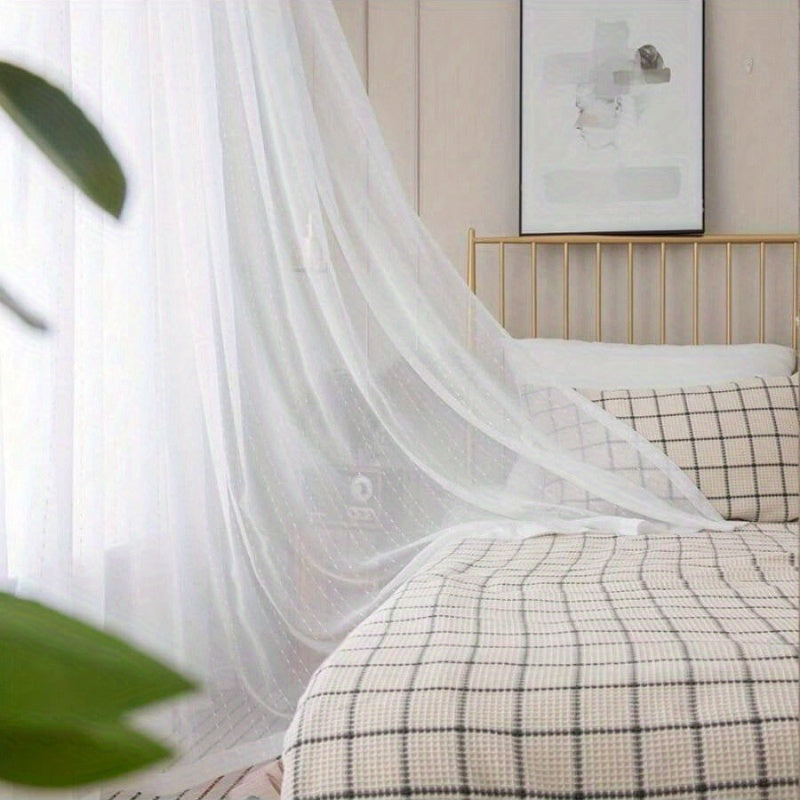 Rideau voilage blanc à pois en polyester léger pour salon et chambre