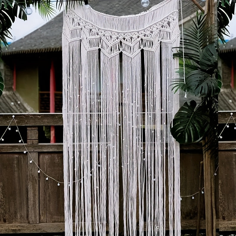 Rideau macramé bohème en coton 95x180 cm pour porte et séparation (1 panneau)