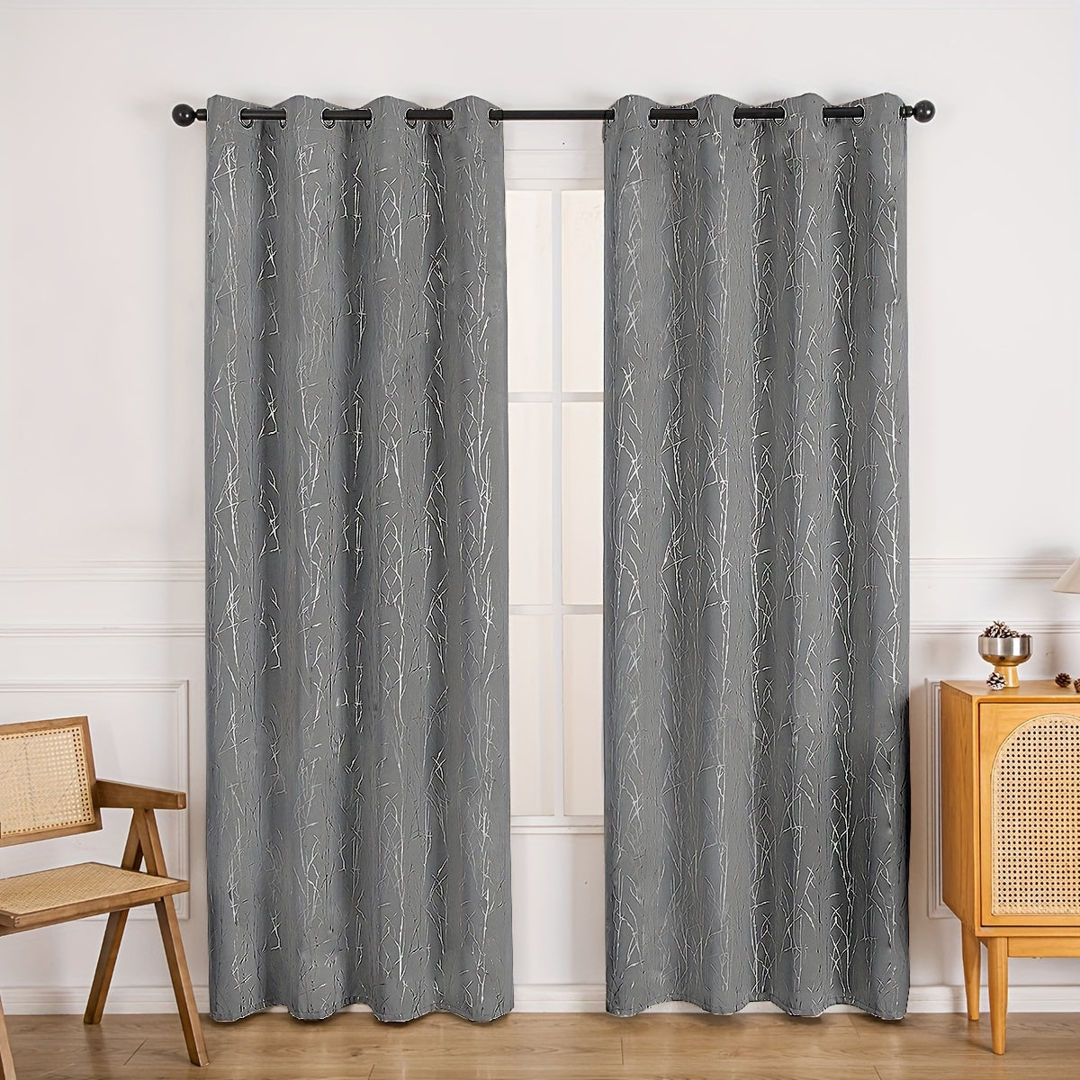 Rideau occultant à motifs branches dorées en polyester pour chambre