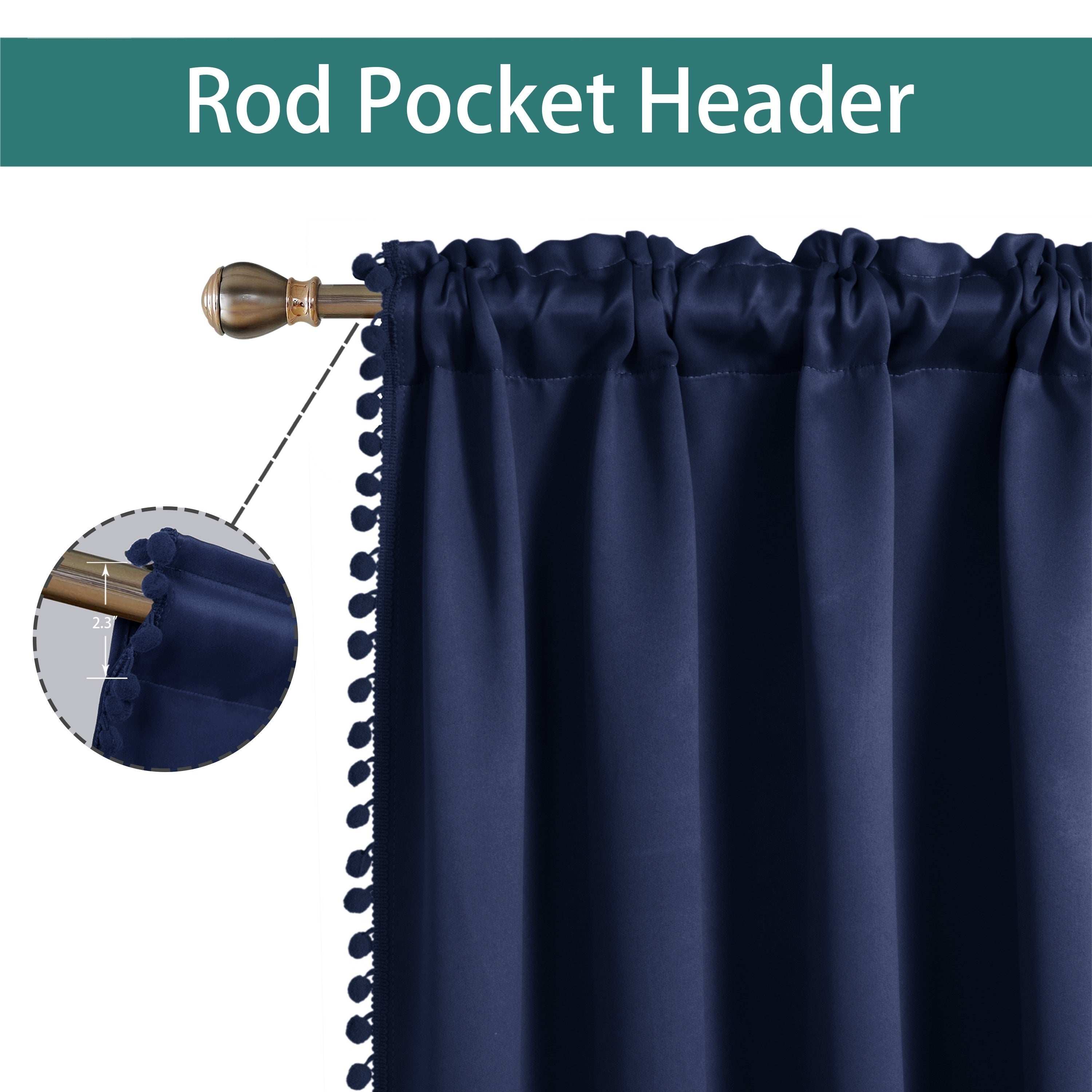 Rideau occultant thermique avec galon pompons pour salon et chambre