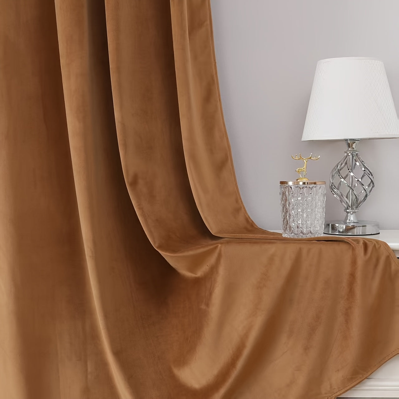 Rideaux occultants velours marron café en polyester (2 panneaux)