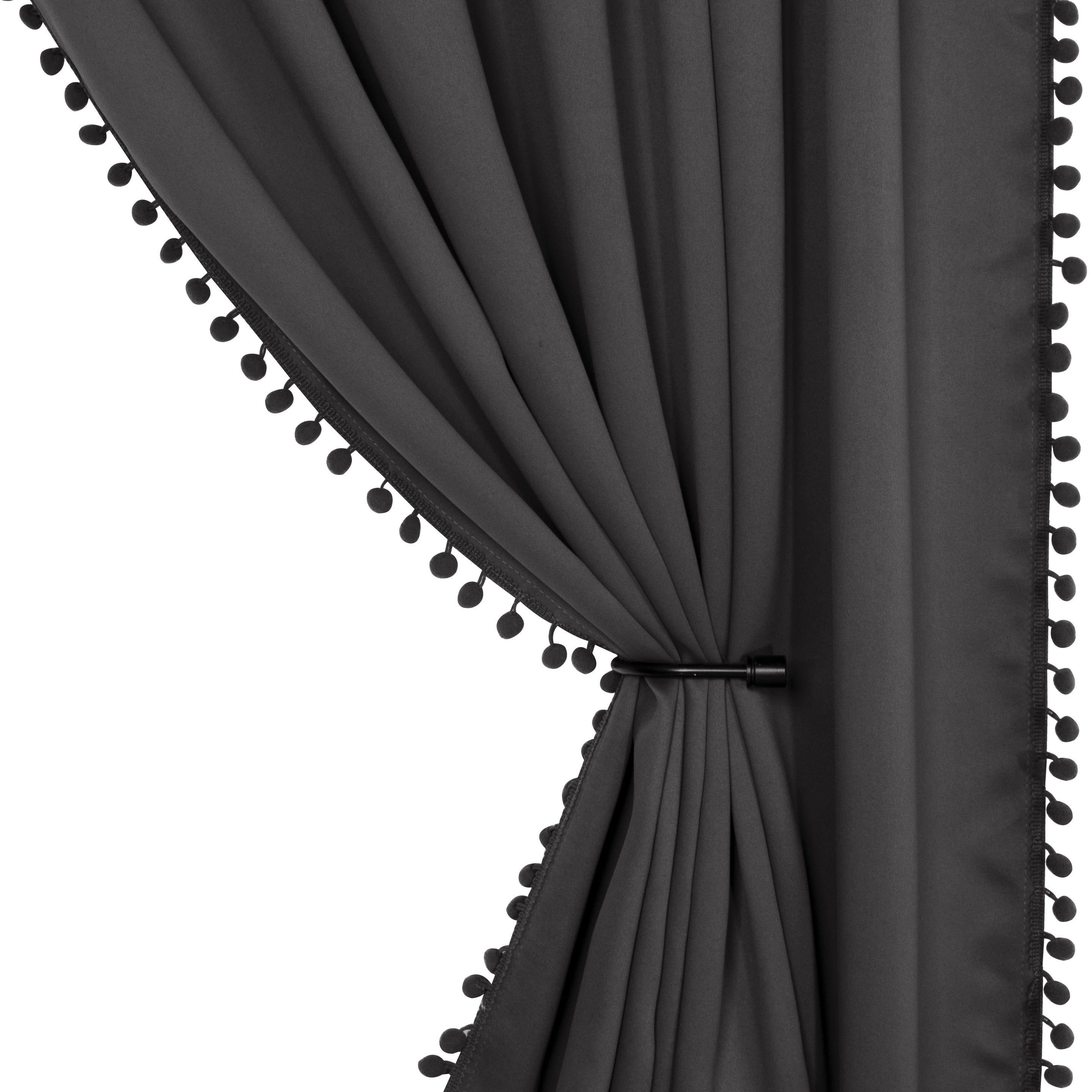 Rideau occultant thermique avec galon pompons pour salon et chambre
