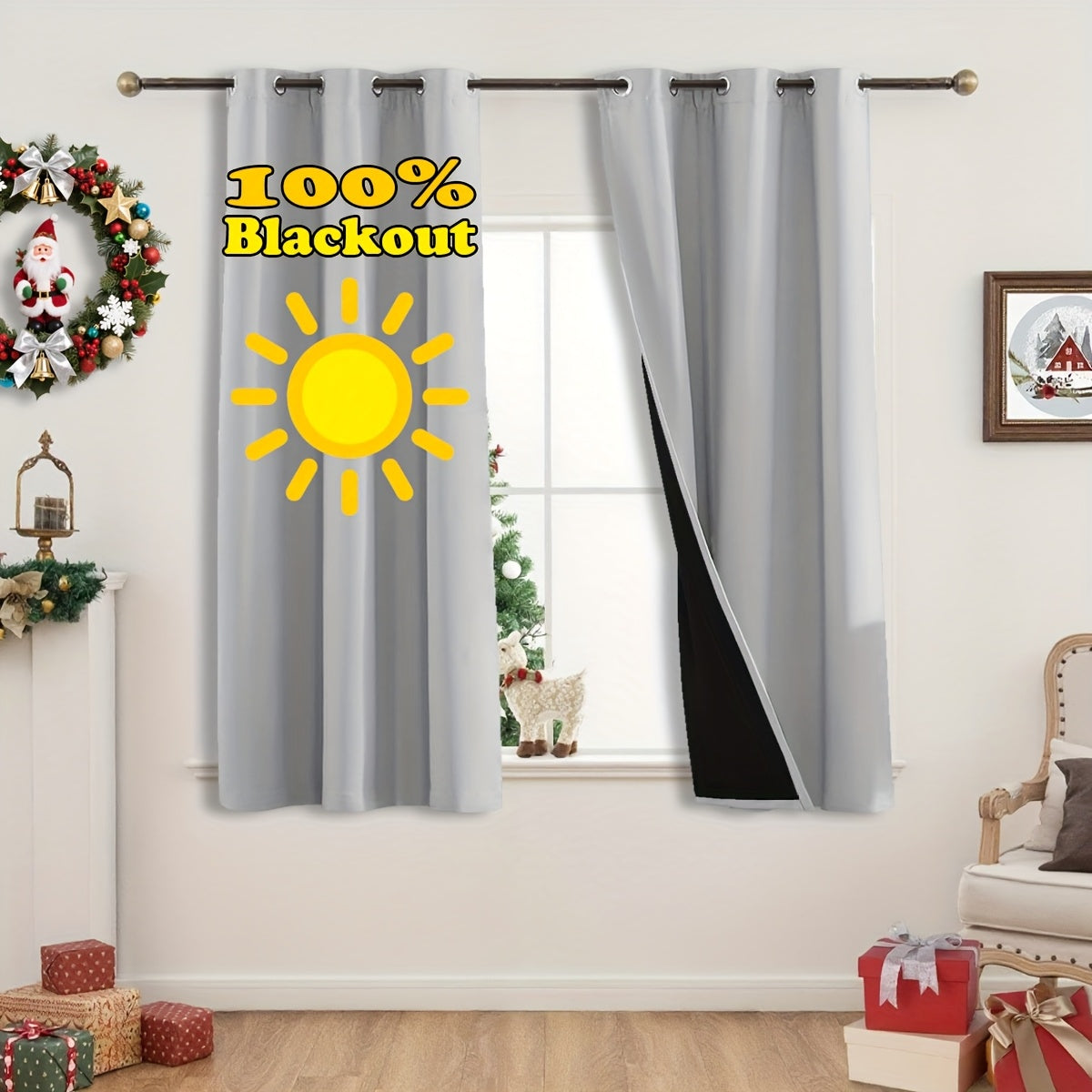 Rideaux occultants thermiques 100 % blackout à œillets – lot de 2 panneaux