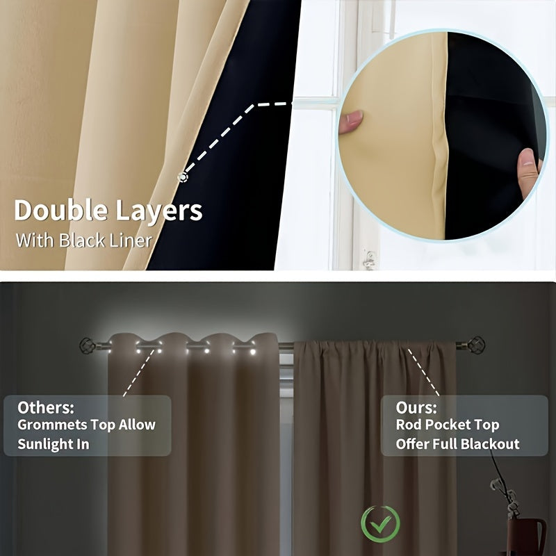 Rideaux occultants 100 % blackout à passe-tringle – lot de 2 panneaux pour chambre et salon