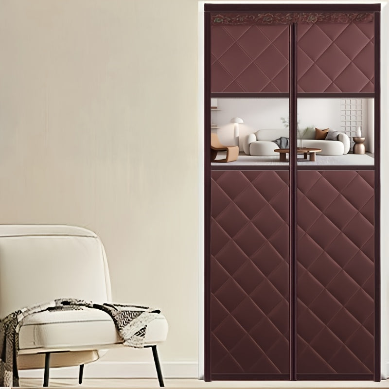 Rideau de porte isolant thermique matelassé avec fenêtre transparente magnétique