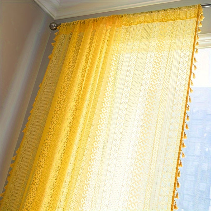 Rideau tamisant jaune en coton et nylon style bohème pour salon