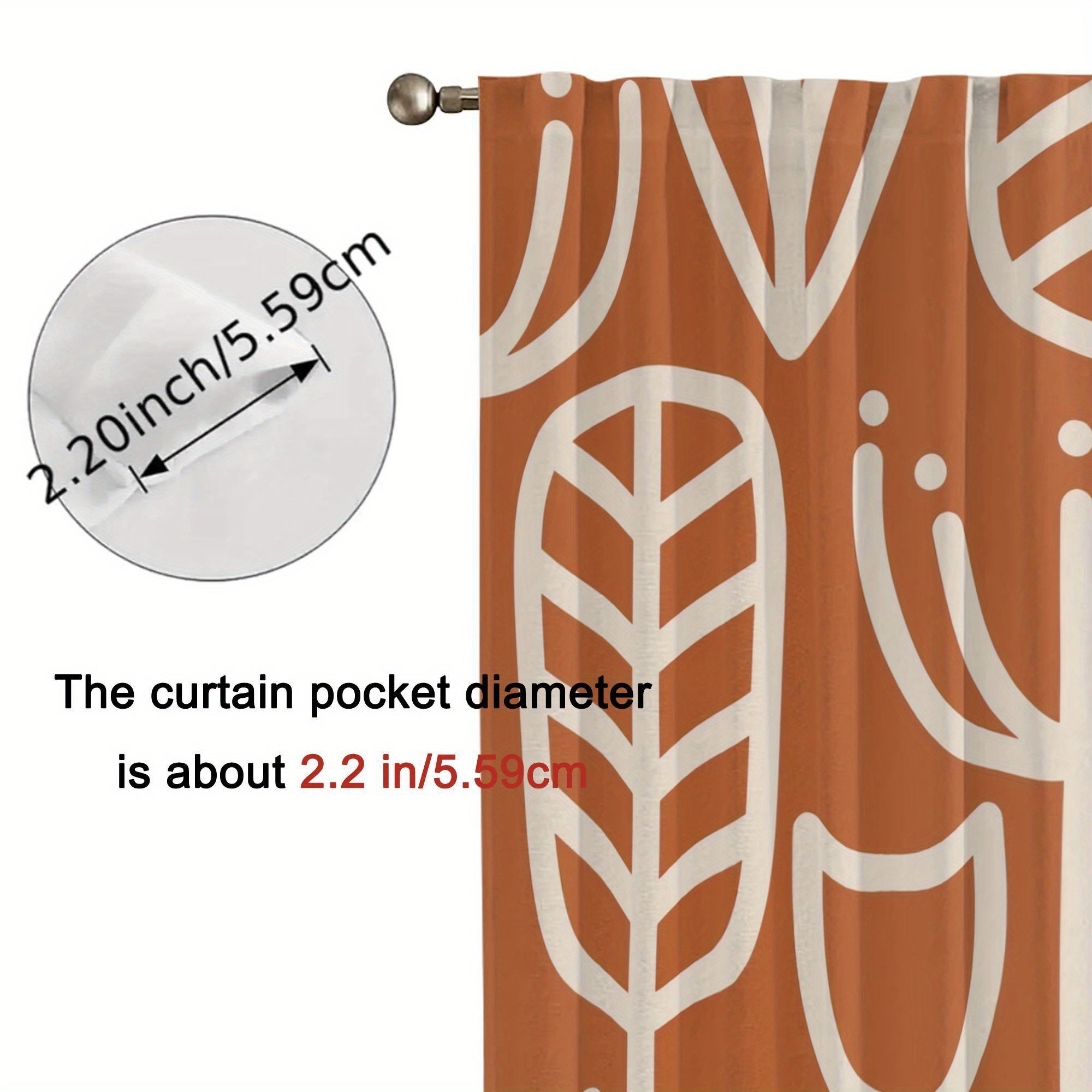 Rideaux occultants terracotta et beige motif botanique en polyester (2 panneaux)