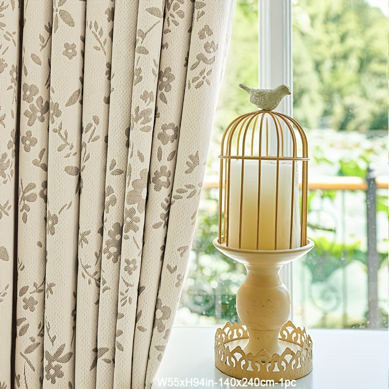 Rideau chenille jacquard crème à fleurs occultant 80 % pour salon