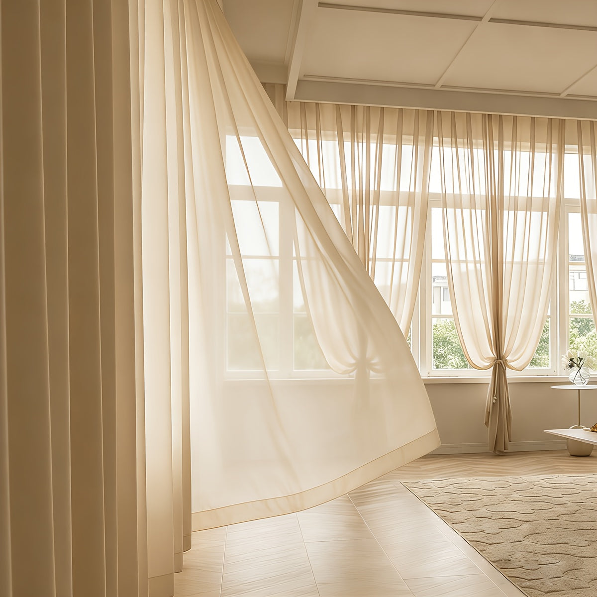 Voilage tamisant effet lin pour salon et chambre