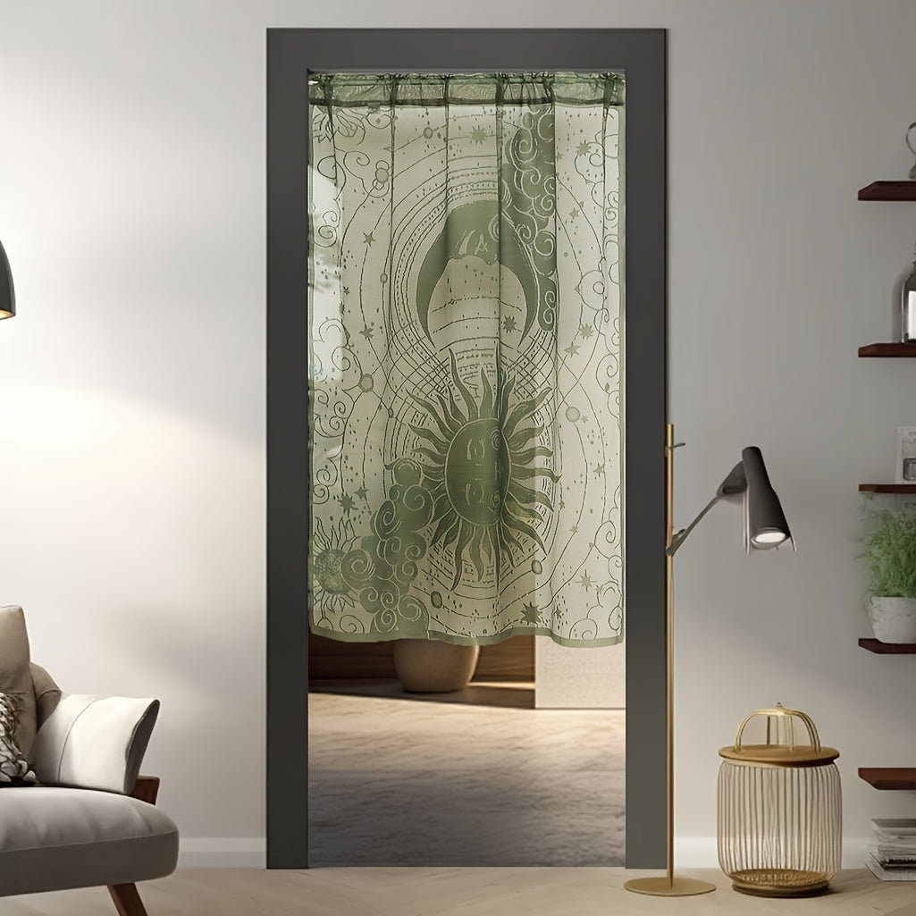 Rideau porte en dentelle soleil et lune semi-transparent en polyester