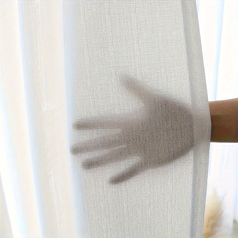 Rideaux voilage blanc semi-transparent effet lin moderne (2 panneaux)