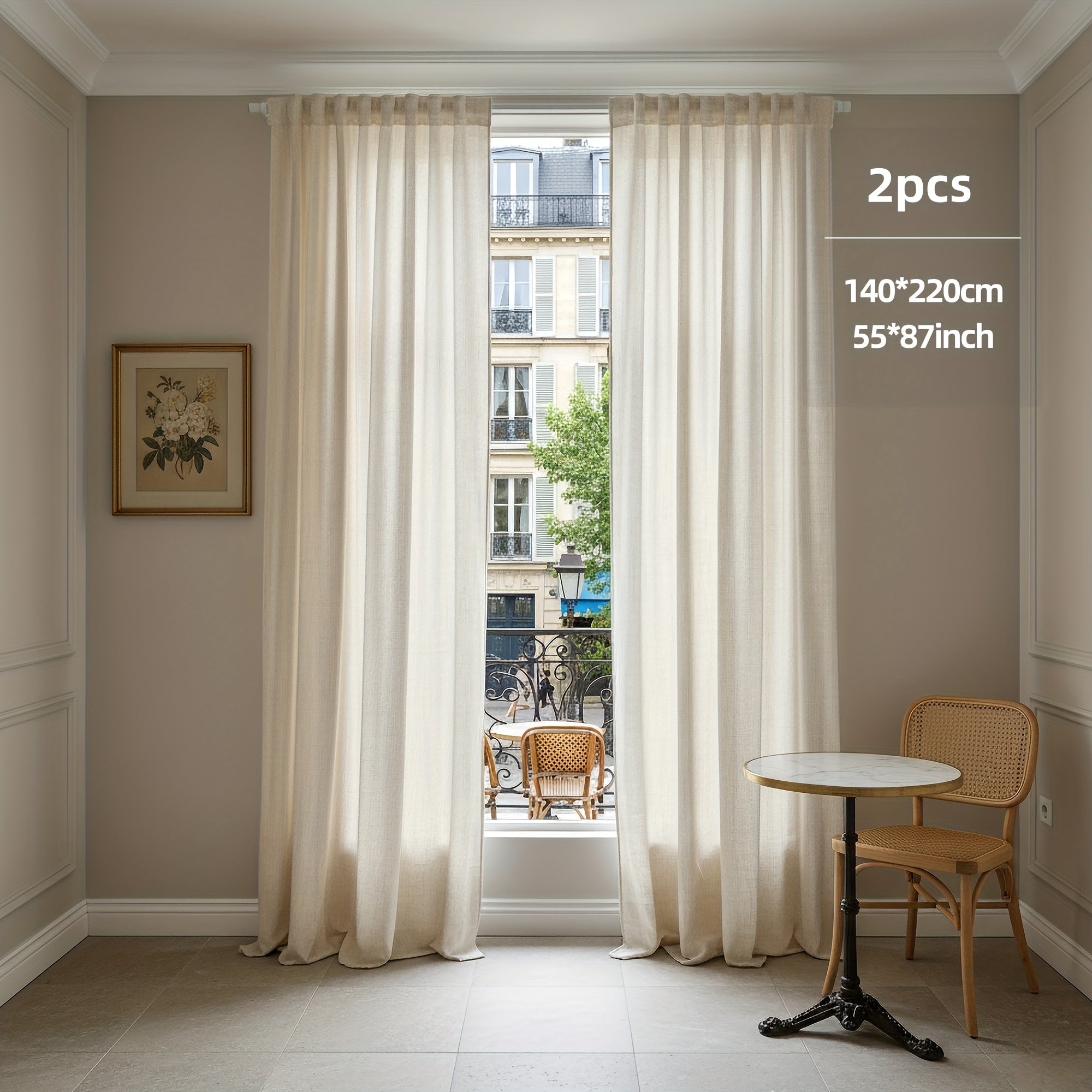 Rideaux tamisants effet lin polyester pour salon et chambre (2 panneaux)