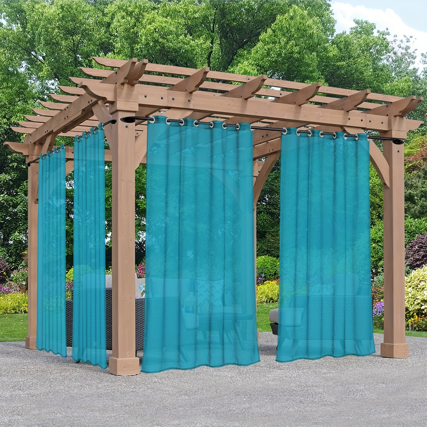 Rideaux voilage extérieur à œillets pour pergola et terrasse (2 panneaux)