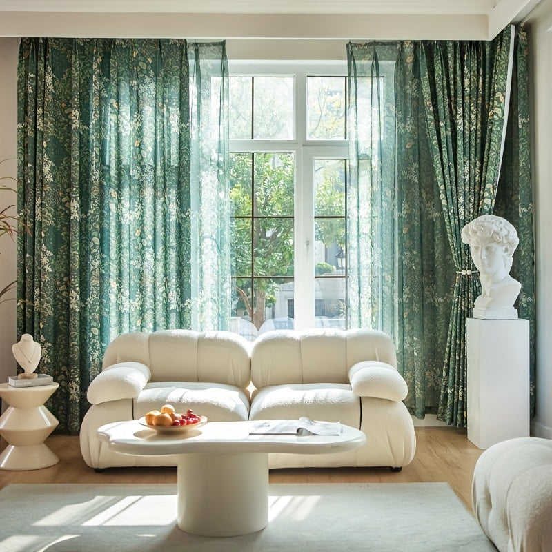 Rideaux occultants imprimé feuilles vert forêt en polyester (2 panneaux)