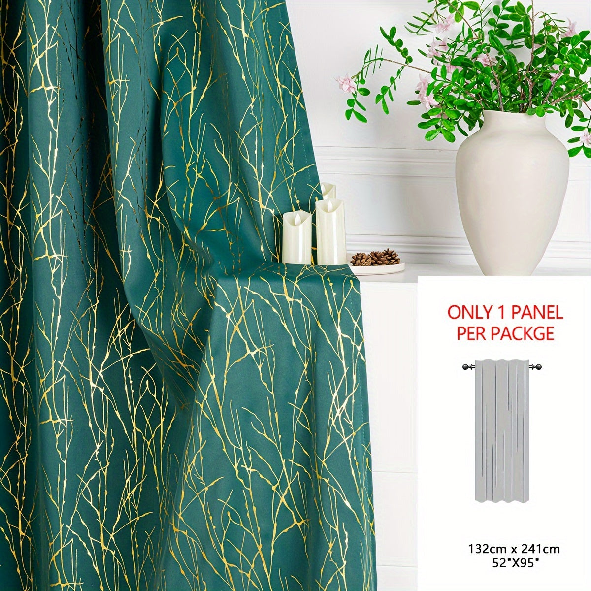 Rideau occultant à motifs branches dorées en polyester pour chambre