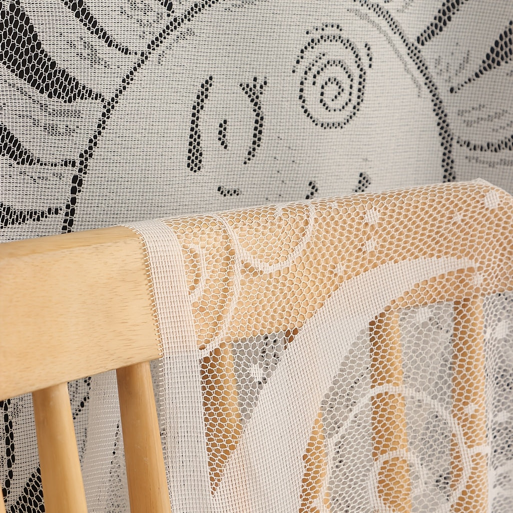 Rideau porte en dentelle soleil et lune semi-transparent en polyester
