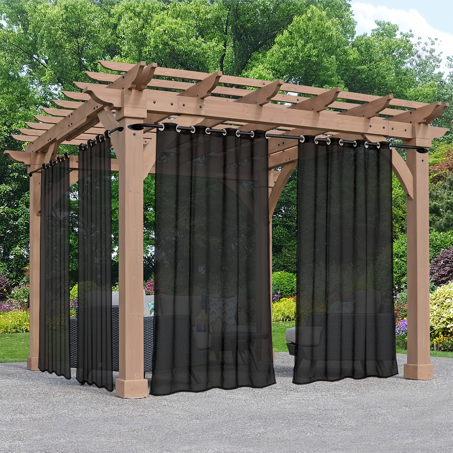 Rideaux voilage extérieur à œillets pour pergola et terrasse (2 panneaux)