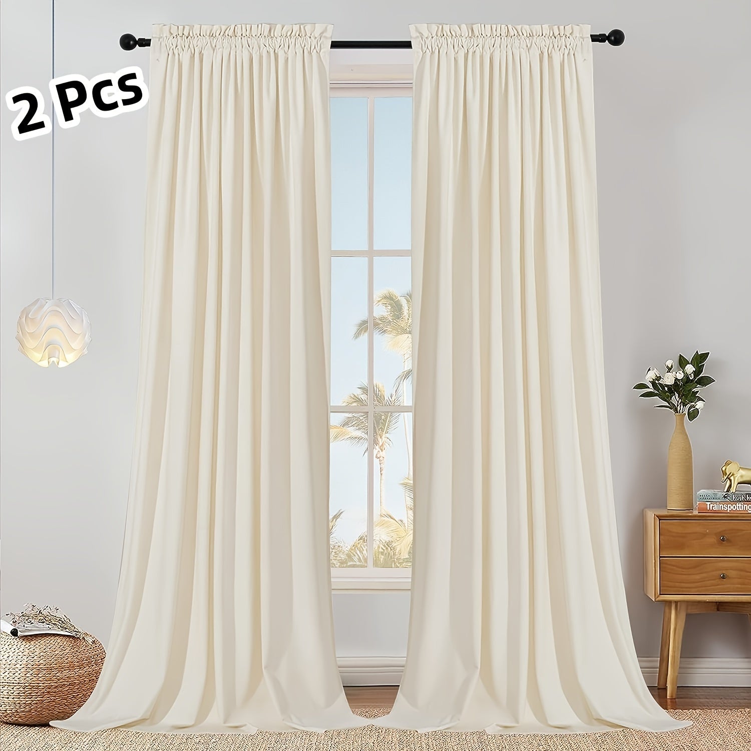 Rideaux tamisants unis en polyester effet flanelle pour chambre et salon (2 panneaux)