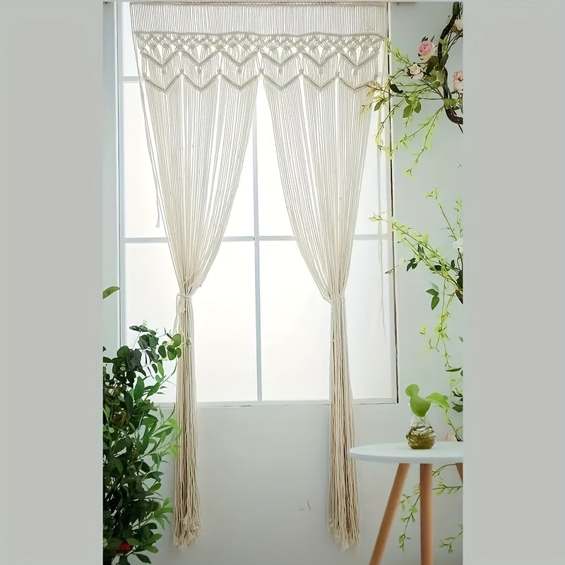 Rideau macramé bohème en coton 95x180 cm pour porte et séparation (1 panneau)