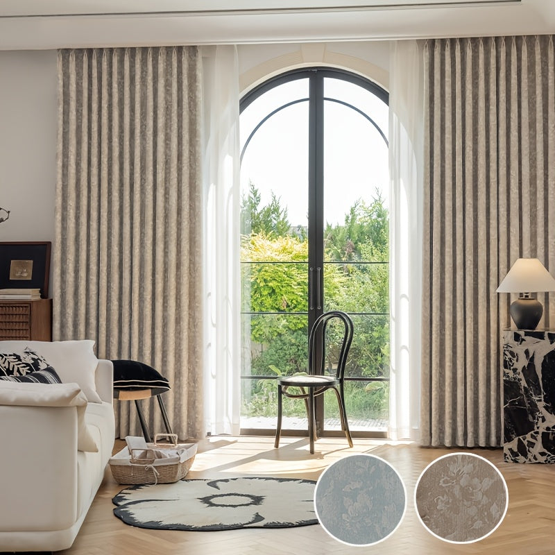 Rideaux occultants chenille jacquard style français pour salon et chambre (2 panneaux)