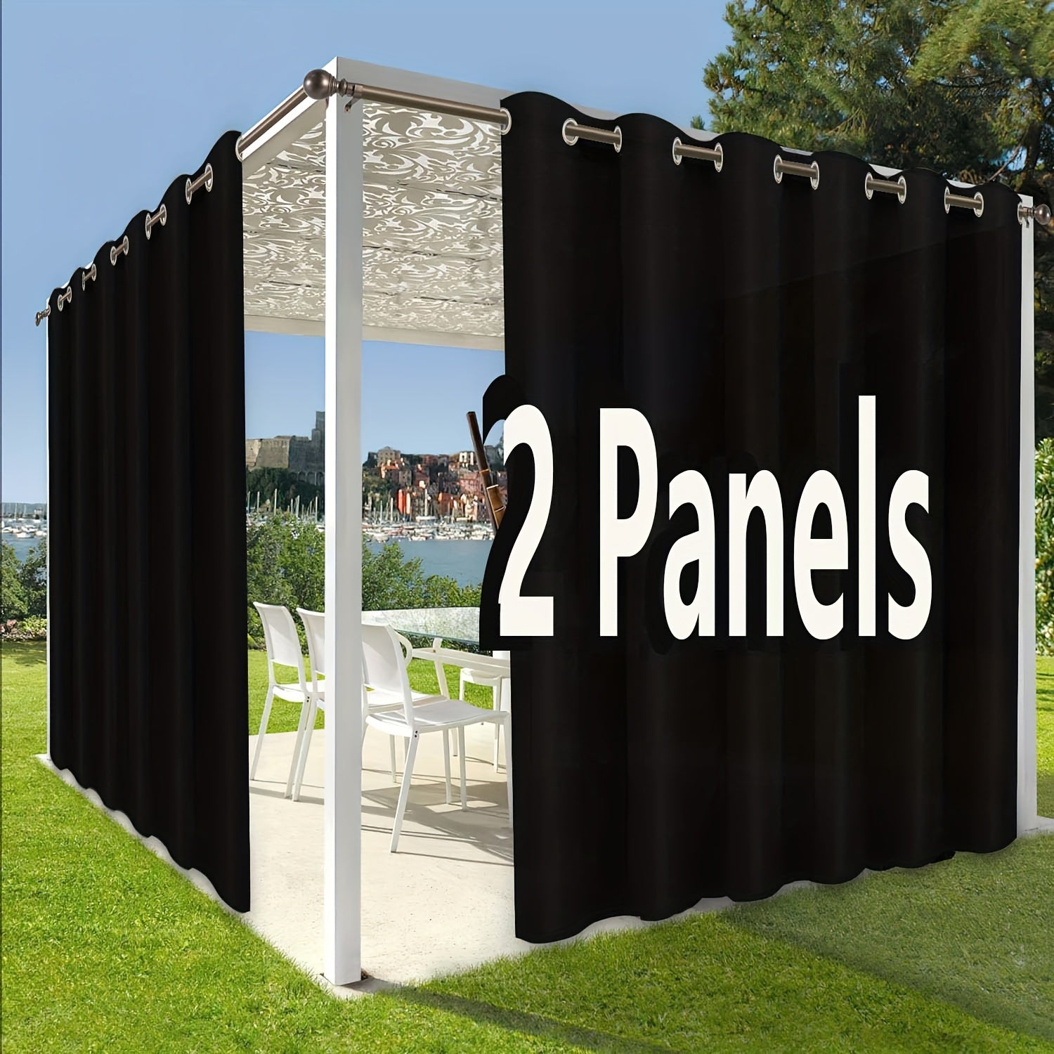 Rideaux extérieurs à œillets effet uni élégant pour pergola (2 panneaux)