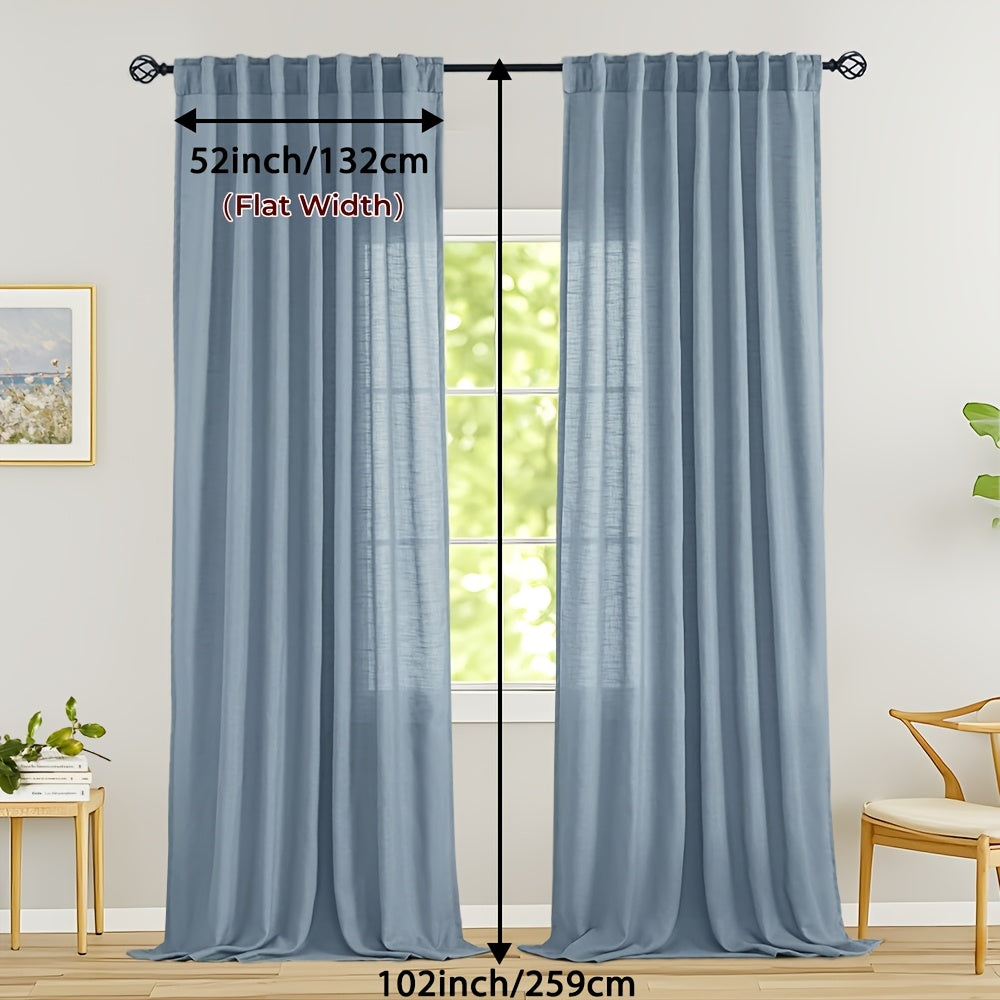 Rideaux voilage lin mélangé semi-transparents style classique (2 Panneaux)