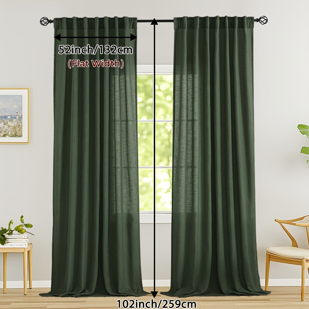 Rideaux voilage lin mélangé semi-transparents style classique (2 Panneaux)
