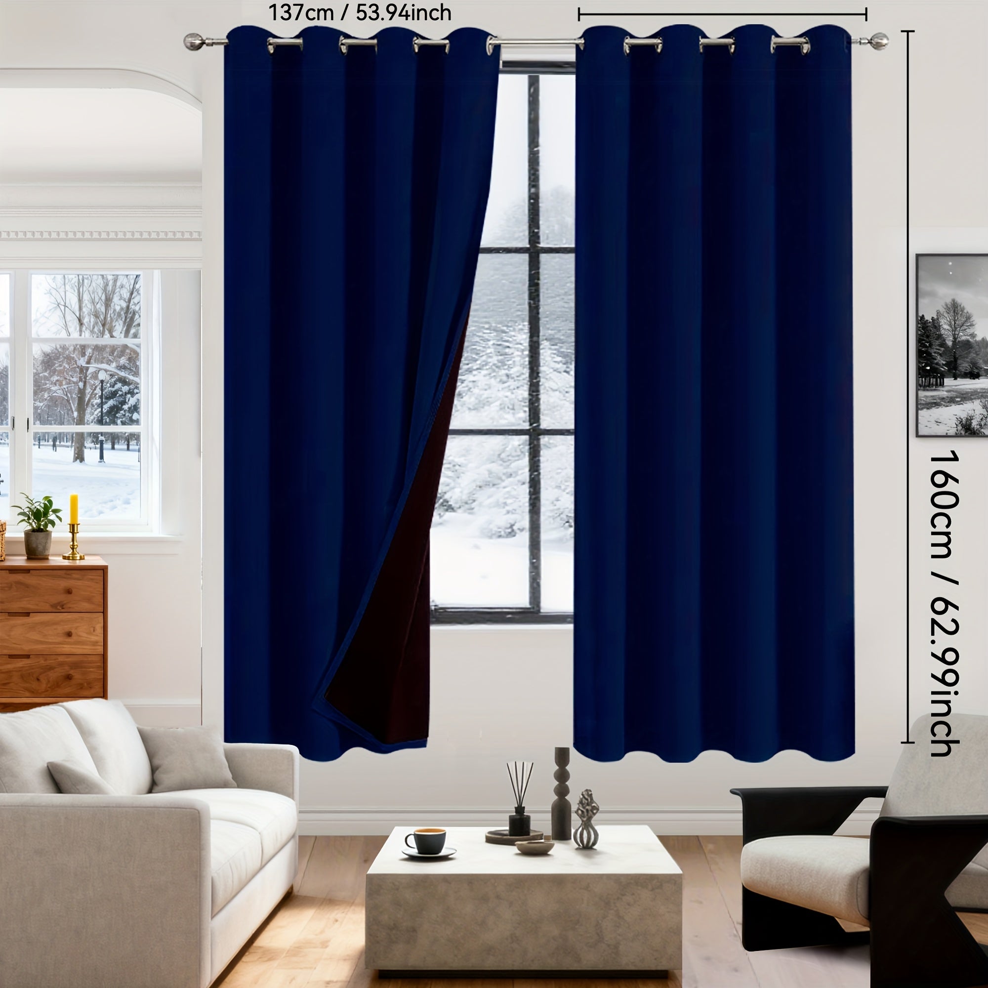 Rideaux occultants 100% blackout en polyester thermique (2 panneaux)