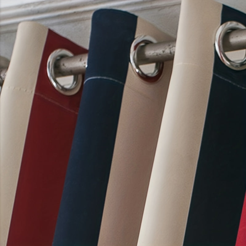 Rideau à rayures rouge bleu style méditerranéen en polyester (1 panneau)