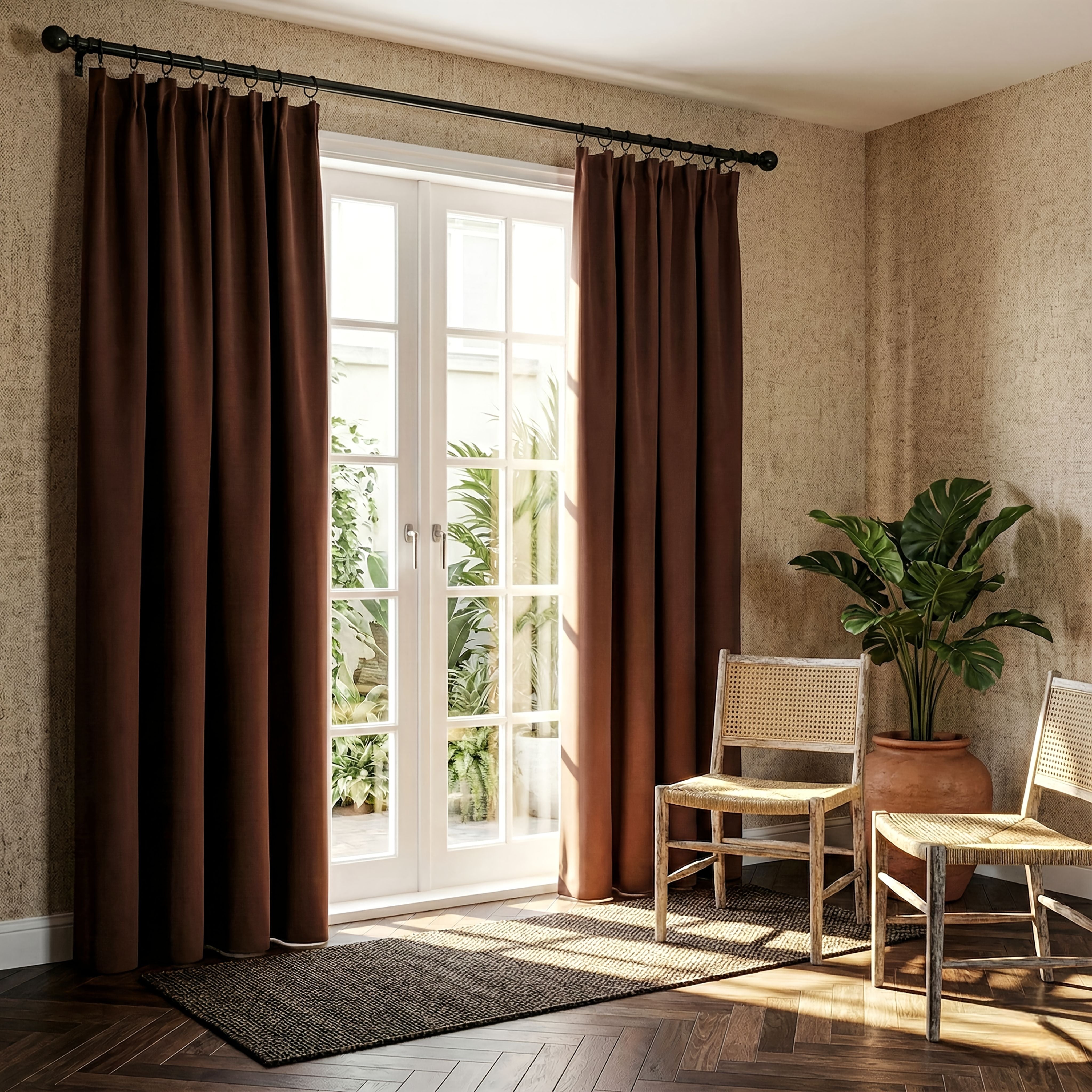 Rideaux occultants unis thermiques en polyester haute précision (2 panneaux)