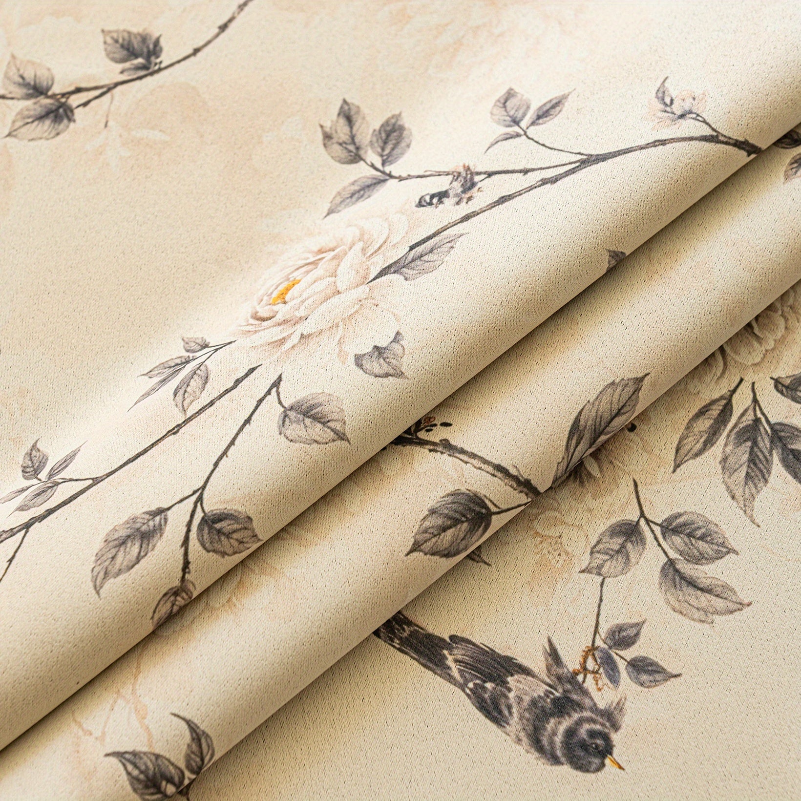 Rideau occultant thermique style campagne motif oiseaux et fleurs
