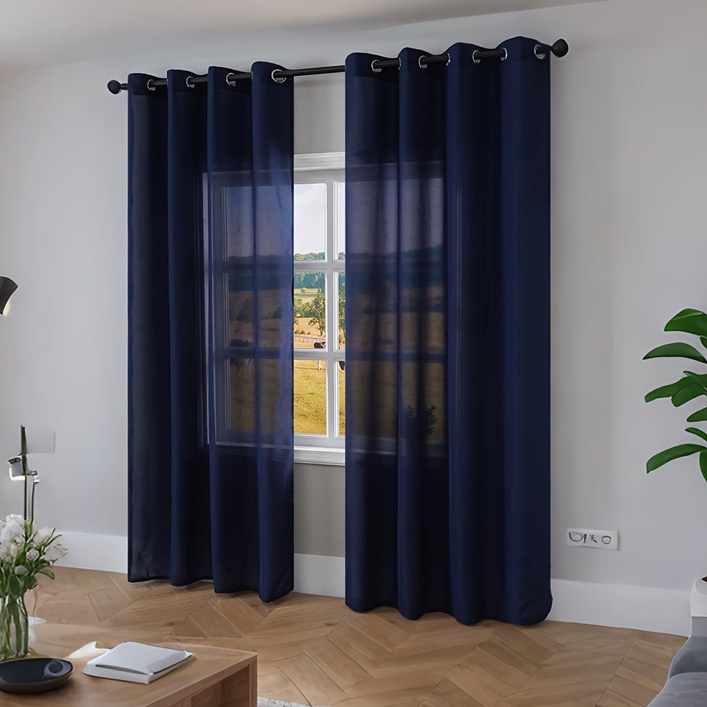 Rideaux voilage bleu marine tamisants à œillets (2 panneaux)