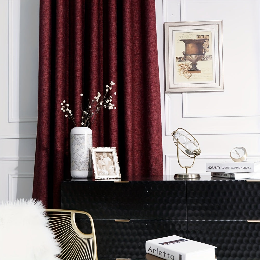 Rideaux rouge bordeaux effet lin à œillets en polyester (2 panneaux)