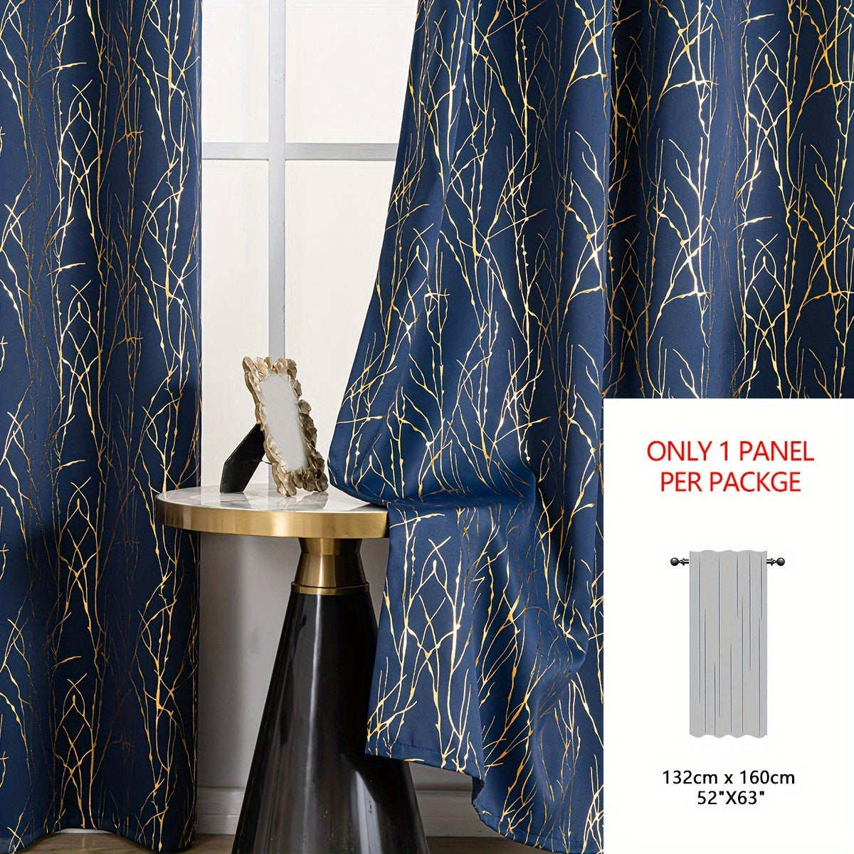 Rideau occultant à motifs branches dorées en polyester pour chambre