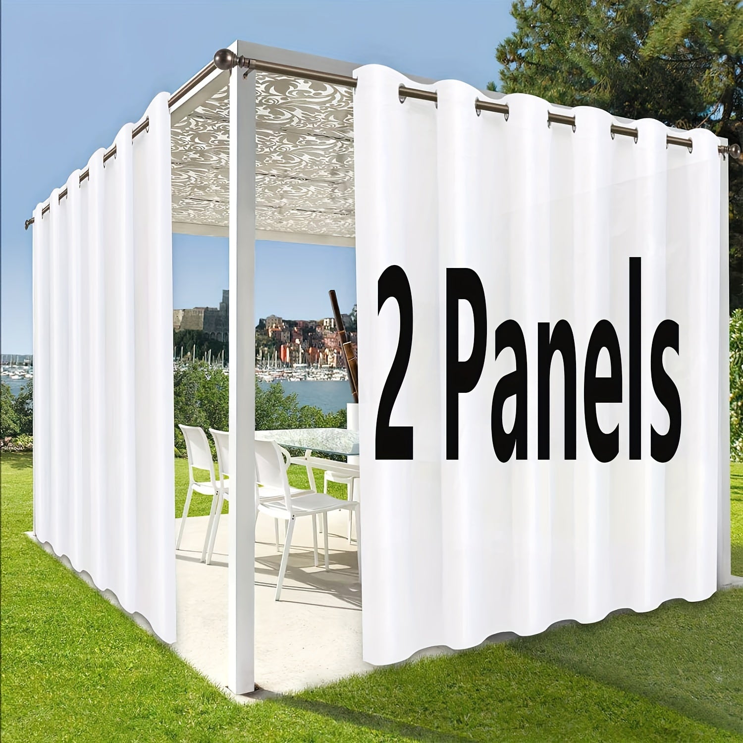 Rideaux extérieurs à œillets effet uni élégant pour pergola (2 panneaux)