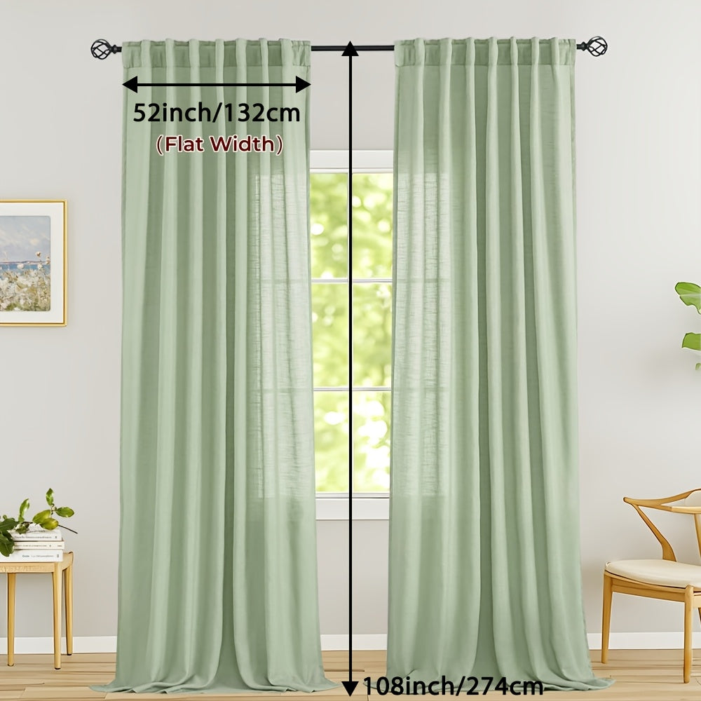 Rideaux voilage lin mélangé semi-transparents style classique (2 Panneaux)