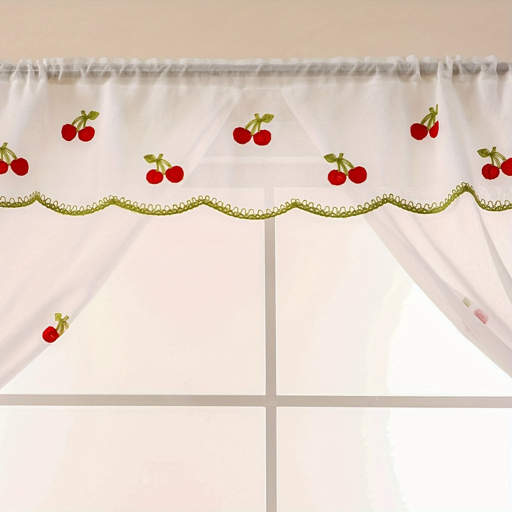 Rideaux cuisine brodés fruits double épaisseur en polyester (2 panneaux)