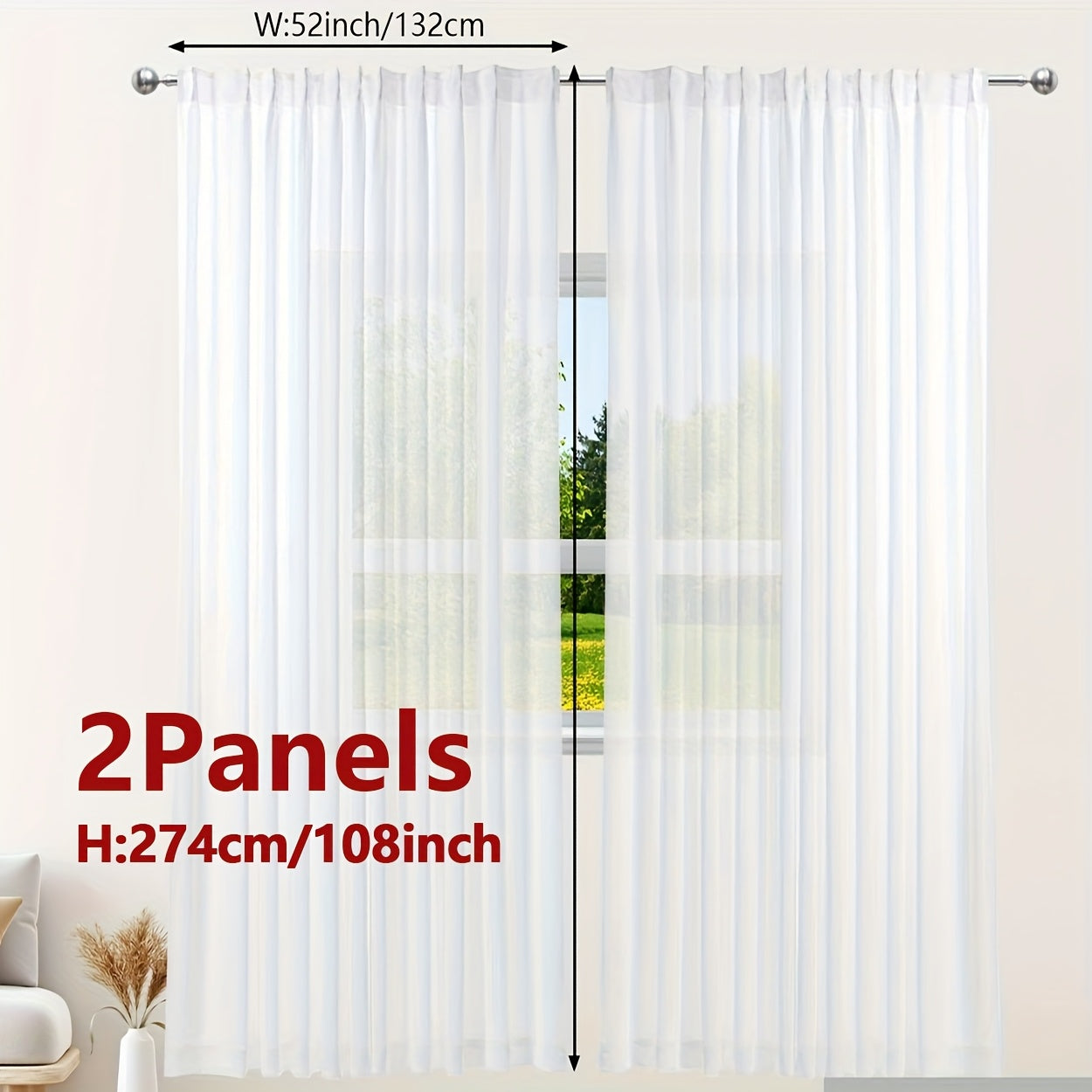 Rideaux voilage blanc semi-opaque à poche tringle pour fenêtre et porte-fenêtre (2 panneaux)